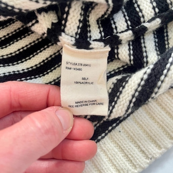 BLACK AND WHITE STRIPED KNIT HIGH NECK SWEATER - Picture 6 of 6